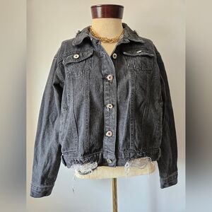 Crimes Of Beauty BOSS BABE Distressed Black Denim Jacket. Size Medium